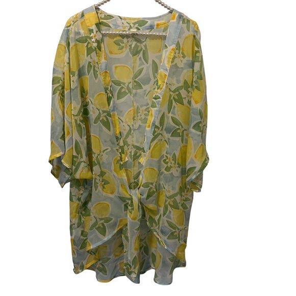Cato Kimono Womens One Size Lemon Print Sheer Cover Up Cardigan Summer Lightweig - Picture 1 of 10